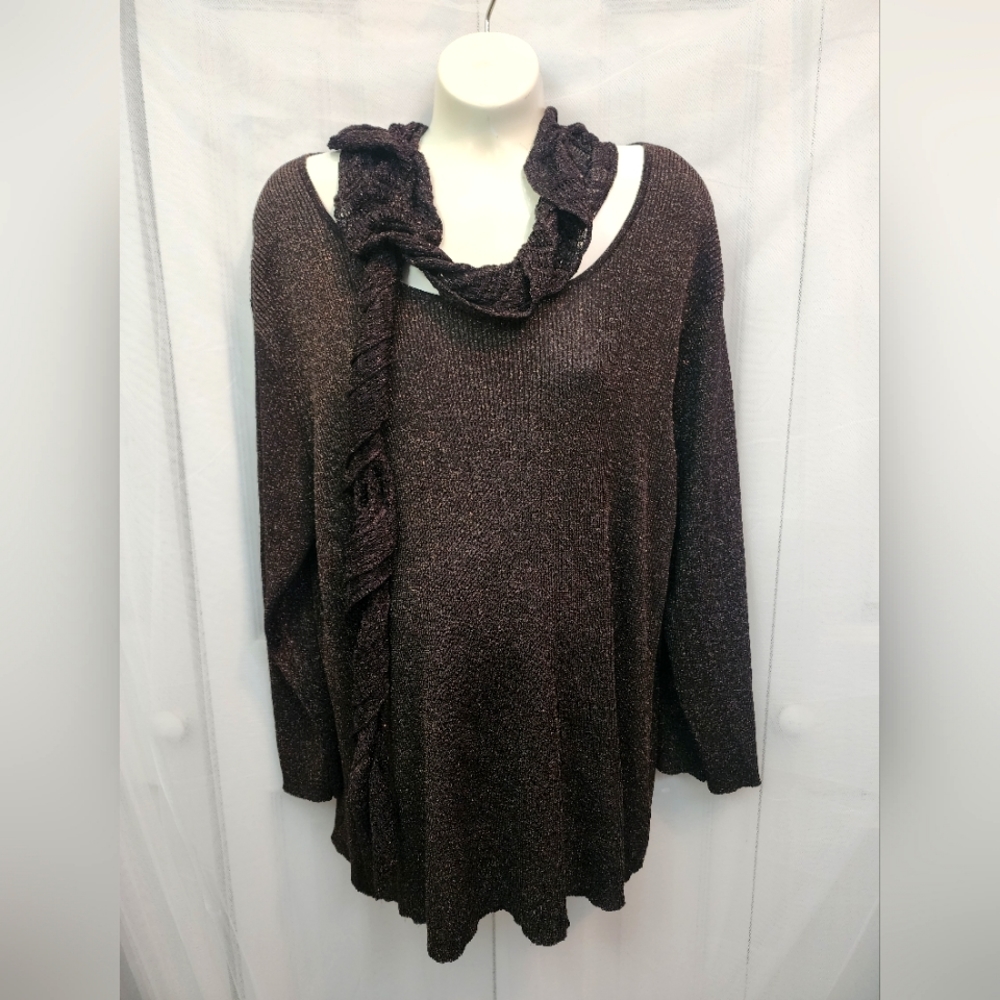 Coldwater Creek Women's Knit Top Metallic Bronze Brown Matching Scarf NWT
